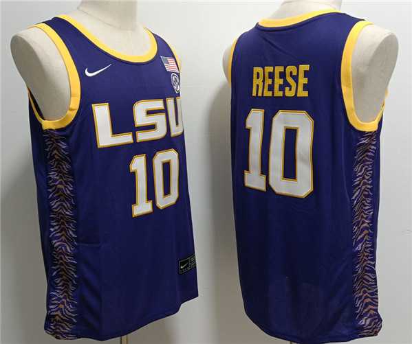 Mens LSU Tigers #10 Angel Reese Purple Stitched Jersey->->NBA Jersey
